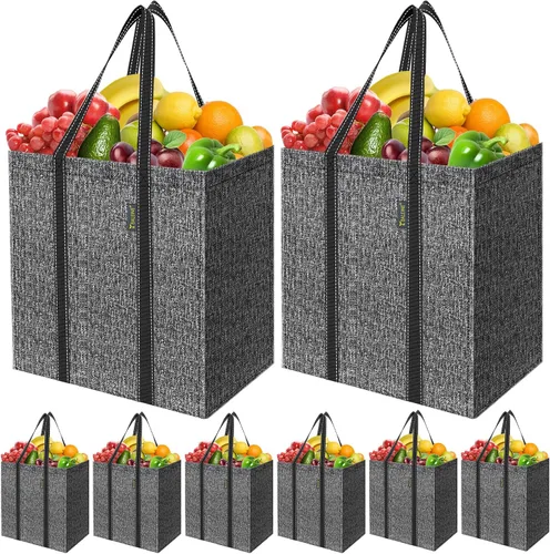 Miniatura 13 de BALEINE 2 PK Grocery Bags Reusable Shopping Bags with Reinforced Bottom, Heavy Duty Foldable Tote Bags (Antique Folidage)