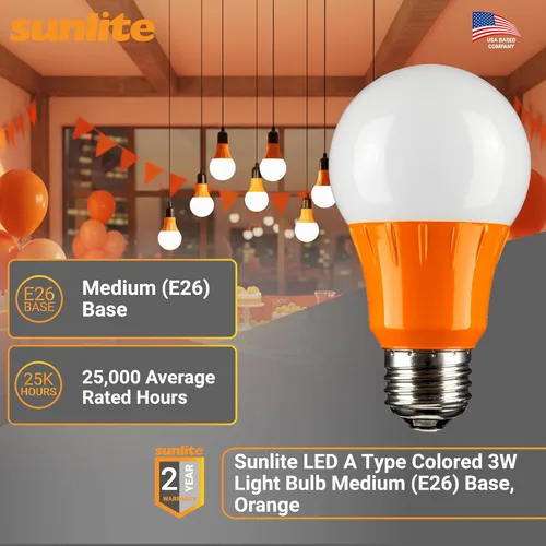 Miniatura 2 de Sunlite A19/3W/O/LED - Foco LED de color A19, 3 W (equivalente a 25 W), base mediana E26, no regulable, certificación UL, 1 unidad (paquete de 1)