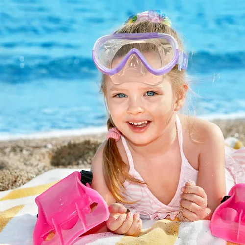 Miniatura 8 de Máscara de natación para niños, gafas de natación para niños de 180° antivaho, a prueba de fugas, con cubierta de nariz y correa de tela para edades