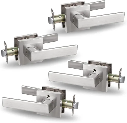 Miniatura 43 de USHTL01-SN-BK-6P - Manija cuadrada de privacidad para puerta de níquel cepillado sin llaves para dormitorio o baño, USHTL01-SN-BK-6P