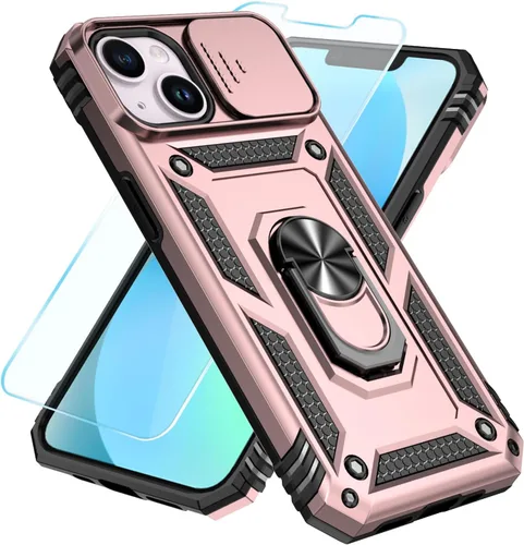 Miniatura 20 de SunStory Funda compatible con iPhone 12 Pro Max con protector de pantalla HD, cubierta de cámara deslizante y soporte de anillo giratorio
