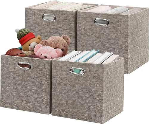Miniatura 40 de Posprica Cubos de almacenamiento plegables, 11 x 11 x 11 pulgadas, contenedores de tela, 4 unidades, color beige