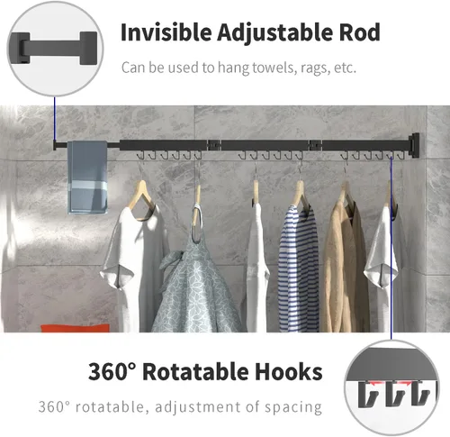 Miniatura 3 de BESTHLS Estante de secado de ropa portátil montado en la pared con ahorro de espacio, diseño universal para balcón, vestíbulo, dormitorio, cocina