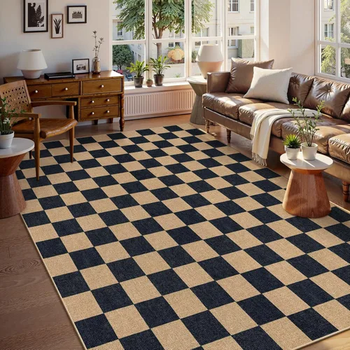 Miniatura 40 de Lahome Alfombra de yute a cuadros fácil 2'x3', alfombra pequeña para entrada, antideslizante, alfombra para la puerta delantera de la cocina