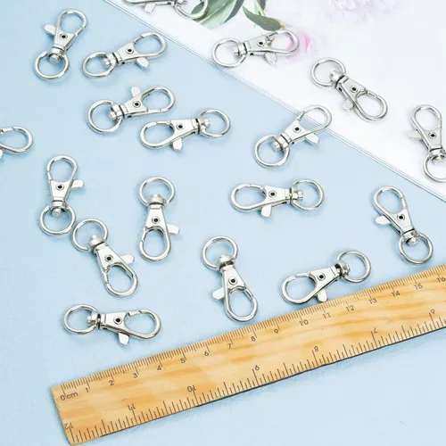 Miniatura 5 de cnomg 50 piezas de cierres giratorios para lanyard con mosquetón, cnomg cierre giratorio de lanyard de metal con broche en forma de pinza de Plateado