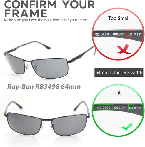 Miniatura 2 de Walleva Lentes de repuesto para lentes de sol Ray-Ban RB3498 de 2.520in, múltiples opciones disponibles