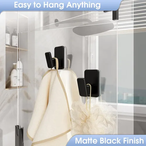 Miniatura 6 de Danpoo Ganchos autoadhesivos resistentes, ganchos de pared sin taladrar para baño, color negro, paquete de 3