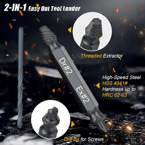 Miniatura 3 de Topec Juego de 16 extractores de tornillos dañados y juego de brocas de giro izquierdo, juego de extractores de tornillos Easy Out con estuche