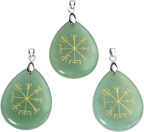 Miniatura 10 de Jovivi Collar chapado en plata con brújula vikinga Vegvisir, piedra curativa, collar de cristal con colgante de chakra de lágrima, 24 pulgadas