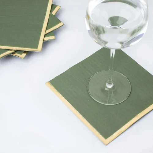 Miniatura 5 de Efavormart 50 Pack Servilletas de papel para fiestas de 2 capas suaves verde oliva con borde dorado de oro, servilletas para cenas, cócteles