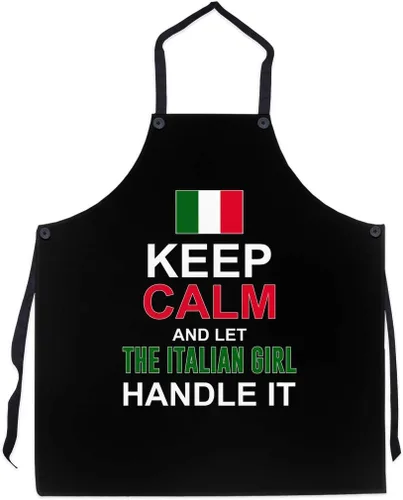 P.S. I Love Italy Let The Italian Girl Handle It Delantal en negro, delantales con peto con temática italiana para hombres y mujeres