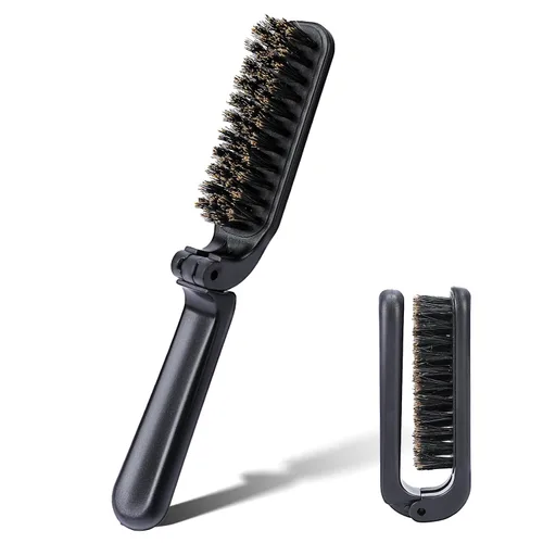 Miniatura 9 de 2 piezas de cepillo plegable de viaje con cerdas de jabalí, bolsillo plegable, rango antiestático, mini herramienta de peinado para barba y cabello