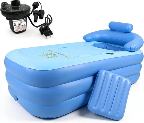 Bañera inflable para adultos de 63 pulgadas y 5.2 pies con bomba de aire eléctrica, bañera de hidromasaje portátil independiente plegable para baño