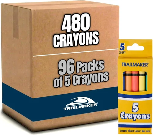 Trail maker Bright Wax Crayons - Paquete de 96, 5 por caja mini crayones para niños, recuerdos de fiesta, niños pequeños y niños de 4 a 8 años, 96