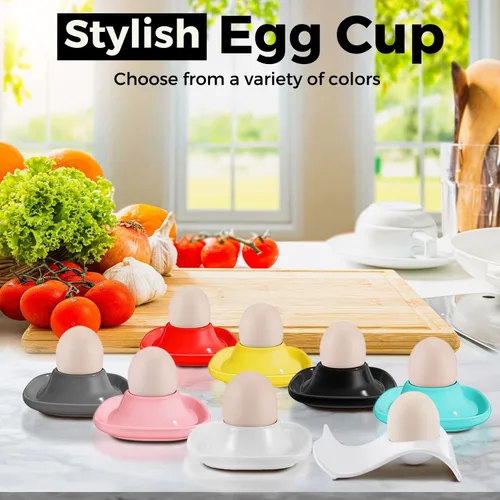Miniatura 8 de Flexzion Taza de cerámica para huevos – 6 piezas de soporte duro para huevos duros y soporte para huevos hervidos suaves, taza de huevo blanco