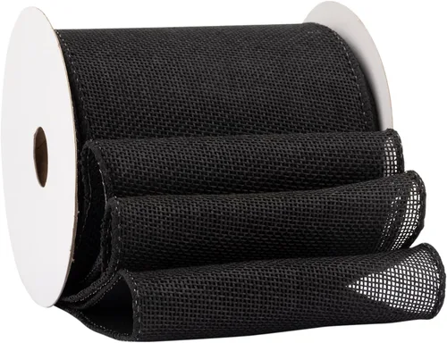 Miniatura 29 de Cinta de arpillera negra de 10 yardas con alambre, 1 pulgada de ancho para envolver regalos, arreglos florales, hacer coronas y decoración navideña