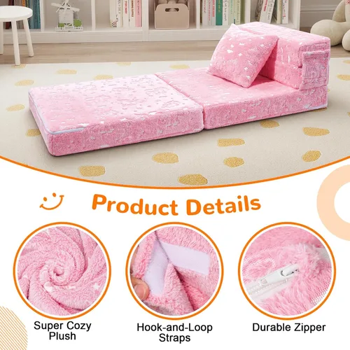 Miniatura 7 de MeMoreCool Sofá cama triple de unicornio rosa brillante para niños, futón plegable y sofá de suelo, colchón convertible triple para sala
