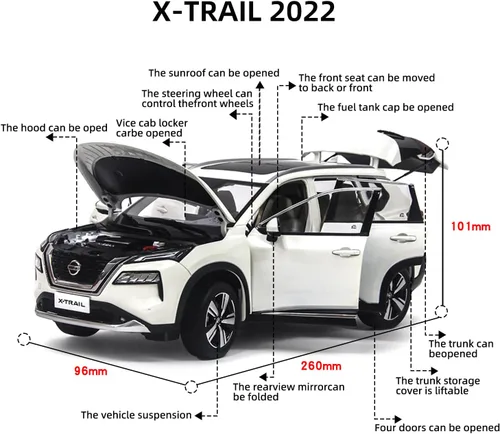 Miniatura 5 de PAUDI MODELO 1/18 Coche fundido a presión X-Trail Minicar 2022 para adultos Colección Regalo de cumpleaños Blanco