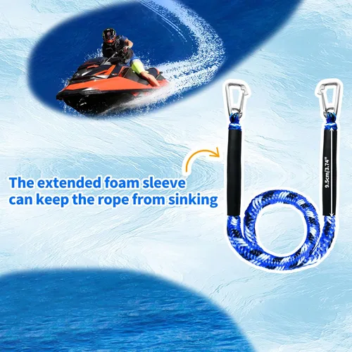 Miniatura 7 de Paquete de 2 líneas elásticas para muelle con ganchos dobles y tubos flotantes - Cuerdas de barco resistentes para moto acuática, pontón, kayak, 4