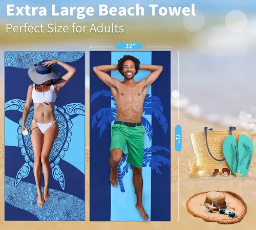 Miniatura 43 de Paquete de 2 toallas de playa ligeras y delgadas de gran tamaño de 71 x 32 pulgadas, toallas grandes de microfibra extra grandes sin arena