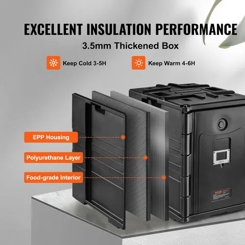 Miniatura 3 de VEVOR - Portador de bandejas de alimentos aislado, Caja de comida caliente de 95 Qt para catering, Portador de caja de comida LLDPE con hebillas