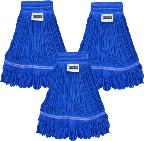 Miniatura 13 de Cabezal de trapeador industrial húmedo de alta resistencia, cabezal de trapeador amarillo de 21 onzas, de repuesto, de algodón, lavables