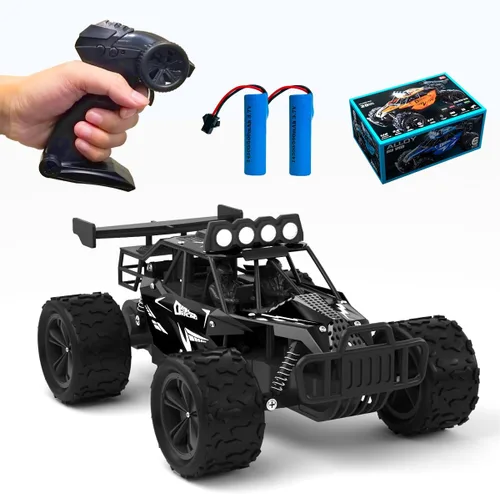 Coche de control remoto Monster Truck Juguetes a escala 1:16 RC Car para niños 2.4GHz de alta velocidad 12.4 mi/h con faros LED, autos RC Negro