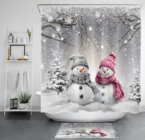 Miniatura 33 de LB Cortina de ducha de flores blancas y moradas para baño, lindo pájaro y hojas de otoño sobre tela beige con ganchos, juego botánico floral