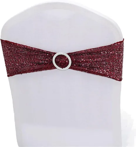 Miniatura 17 de Fajas de lentejuelas para sillas de elastano, paquete de 6 bandas elásticas de lentejuelas con hebilla para bodas, banquetes, cumpleaños, Oro rosa