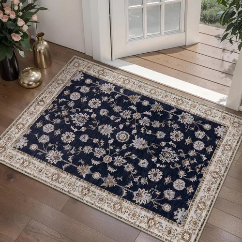 Tangsoo 2x3 Small Rugs for Entryway Washable Entry Rug Non Slip,Vintage Black Beige Floral Indoor Throw Rugs Small Carpet Soft Low Pile Boho Front