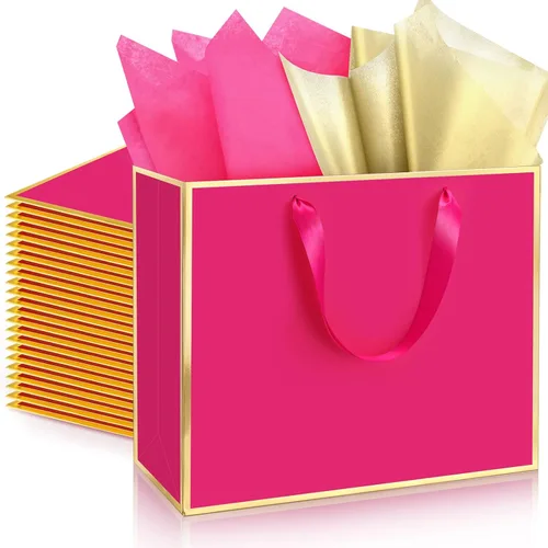 Miniatura 31 de ReliThick Paquete de 12 bolsas de regalo de papel metálico con asas y papel de seda de 11.8 x 10 x 4 pulgadas, bolsa de agradecimiento para Azul