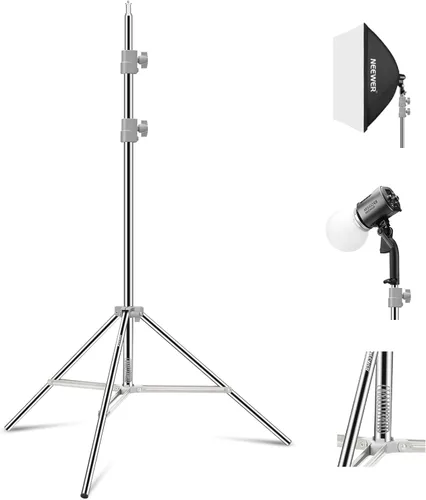 NEEWER Soporte de Luz Mejorado de 75"/190cm de Acero Inoxidable con Resorte, Trípode de Fotografía Plegable con Juntas de Tubo Más Resistentes para