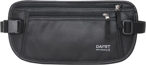 Miniatura 19 de DAITET Cinturón de dinero, soporte para pasaporte, cartera de viaje oculta segura con bloqueo RFID, riñonera encubierta (negro), Negro, Rfid