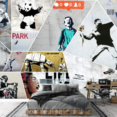 Miniatura 36 de wall26 - Patrón urbano de graffiti vectorial - Decoración de pared de arte en lienzo - 100x144 pulgadas Obra de arte - Ca96