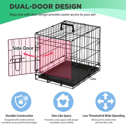 Miniatura 3 de BestPet Jaula para perros 18 pulgadas Negro Perrera de metal plegable con puertas individuales, pestillos seguros de perno deslizante