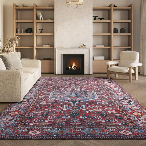 Miniatura 8 de SAFAVIEH Tucson Collection - Alfombra lavable de 2 pies 6 x 8 pies, resistente al óxido y azul, antideslizante, ideal para zonas de alto tráfico