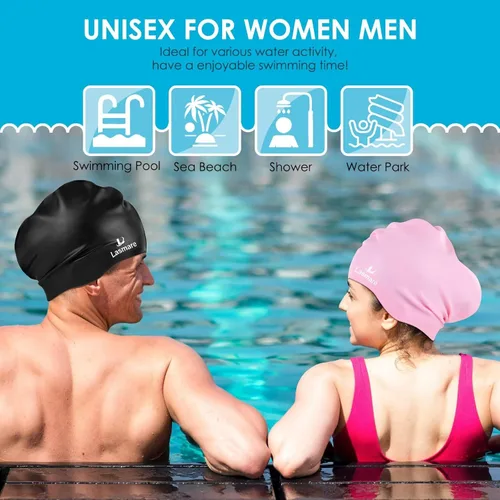 Miniatura 7 de Large Long Hair Swim Cap with Extra Room for Women Men, Silicone Swimming Cap for Long Thick Hair with Ear Plugs Nose Clip Set, Adult Waterproof