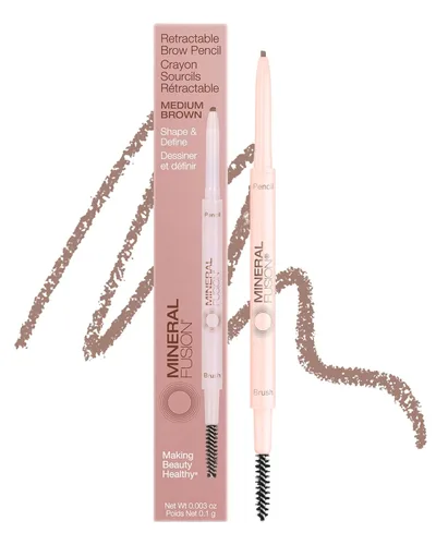 Mineral Fusion Lápiz retráctil para cejas (marrón medio) - Ganador del premio TZR Beauty Heroes 2025 - Forma y define las cejas con cepillo de