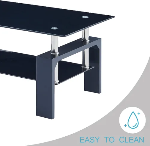 Miniatura 5 de Btrpily Mesa de centro rectangular para sala de estar, mesa de té adecuada para sala de espera, mesa auxiliar moderna con patas de madera, mesa