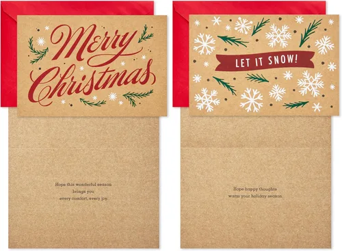 Miniatura 6 de Hallmark Surtido de tarjetas de Navidad en caja, papel kraft rústico (6 diseños, 36 tarjetas con sobres)