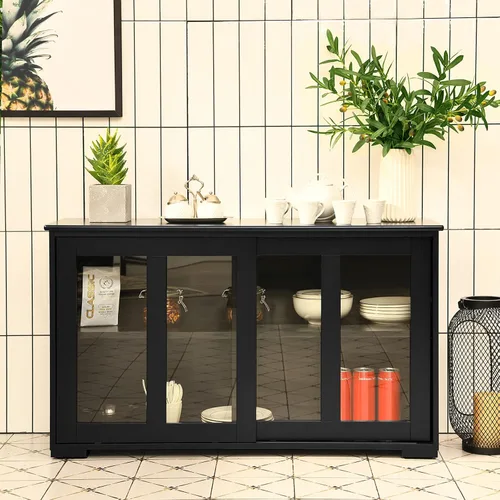 Miniatura 9 de Armario de buffet apilable, moderno aparador de cocina con puerta corrediza de vidrio templado, armario con estante ajustable, mesa de buffet