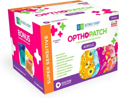 Opthopatch Parches para ojos para niños con adhesivo acrílico extra hipoalergénico, 70 parches transpirables para ambliopía y ojo perezoso, diseños