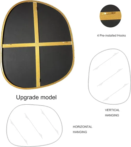 Miniatura 3 de ELEHUME Espejo asimétrico para decoración de pared de 27 x 35 pulgadas, moderno espejo de pared con marco dorado para sala de estar, baño