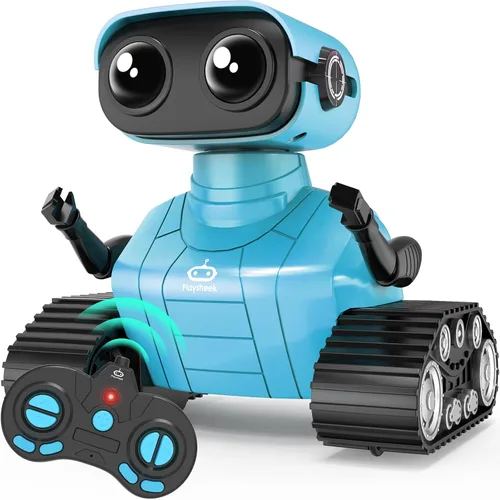 Playsheek Robot Toy - Robot recargable Emo RC con demostración automática para niños, mayores de 3 años - Azul