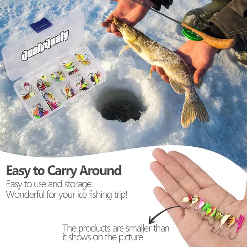 Miniatura 6 de THKFISH Plantillas de pesca en hielo, 54 piezas de señuelos de pesca en hielo brillante, equipo de pesca en hielo para pesca en hielo para Crappie
