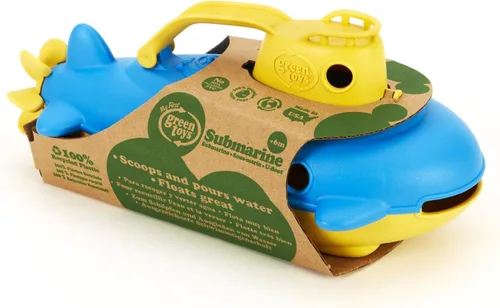 Miniatura 4 de Green Toys Submarino en amarillo y azul, libre de BPA, sin ftalatos, juguete de baño con hélice trasera giratoria. Juguetes seguros para niños
