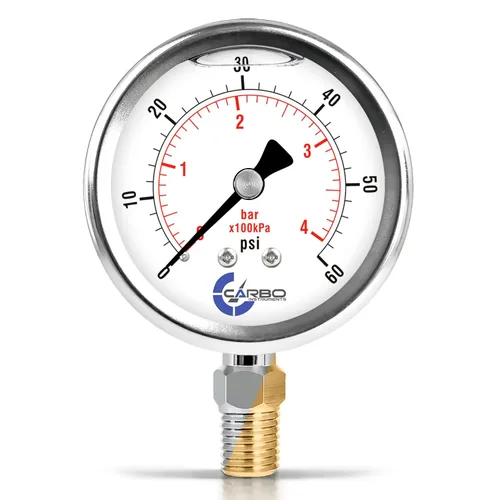Miniatura 25 de Medidor de presión relleno de líquido de glicerina de 5000 PSI, dial de 2.5 pulgadas, montaje inferior 1/4 NPT, caja de acero inoxidable 304, piezas