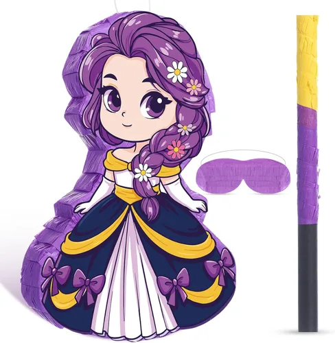 Miniatura 4 de Threan Piñata número 7, decoración de fiesta temática musical rosa y morado, juego de cumpleaños, relleno de dulces para niñas y niños de 7 años