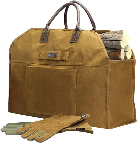 Miniatura 12 de INNO STAGE - Bolsa de lona encerada resistente para leña, tamaño grande, bolsa de almacenamiento para accesorios de chimenea y estufa de madera