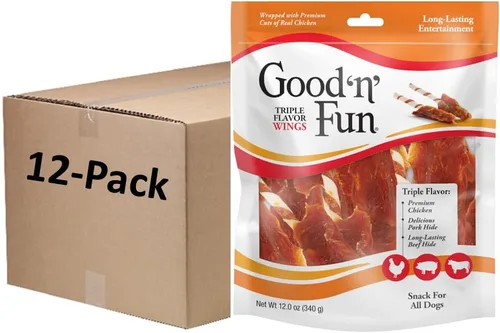 Miniatura 9 de Good 'n' Fun Alas Masticables de Triple Sabor para Todos los Perros, 8 Onzas, Consiente a tu Perro con Masticables de Larga Duración Hechos